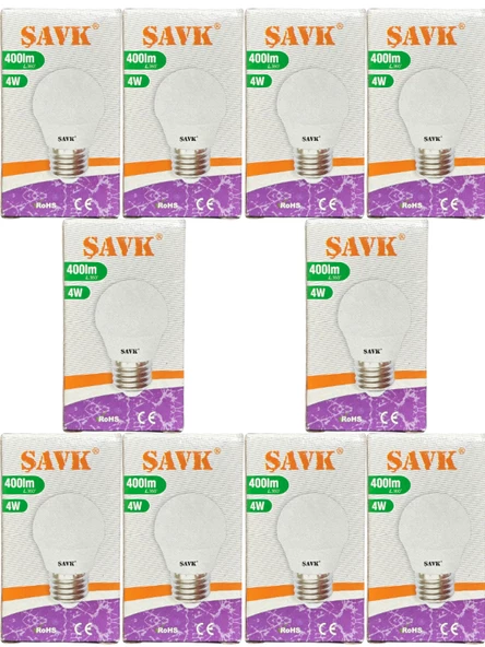 Şavk 4W (40W) 6500K (Beyaz Işık) E27 Duylu Led Top Ampul (10 Adet)