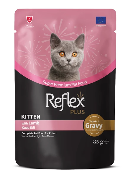 Reflex Plus Sos İçinde Et Parçacıklı Kuzu Etli Yaş Yavru Kedi Maması 85gr
