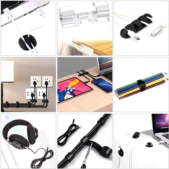 Coofbe Profesyonel 273 Parça Kablo Organizatör Masa Kablo Tutucu Kablo Sarıcı Kablo Tutucu Koruyucu - 5