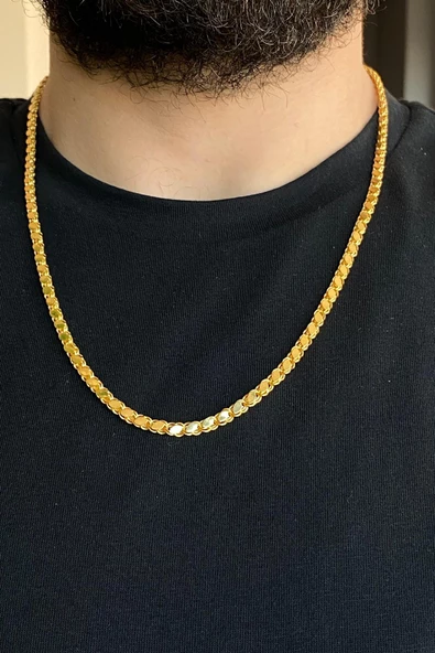 14 Ayar Altın 3.5 mm Pullu Zincir Erkek Kolye - 2