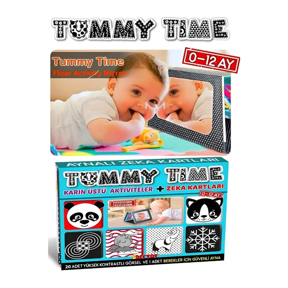 Eğitici Tummy Time Aynalı Zeka Kartları Oyun Seti - Güvenli Aynalı Zeka Kartları