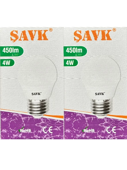 Şavk 4W (40W) 3000K (Sarı Işık) E27 Duylu Led Top Ampul (2 Adet)