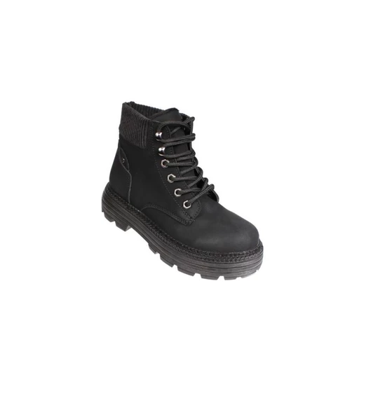 YAZKIŞ Kadın Siyah Ten Mat Cilt Bağcıklı Bileği Lastikli 5cm Kalın Taban Bot - Resim 2