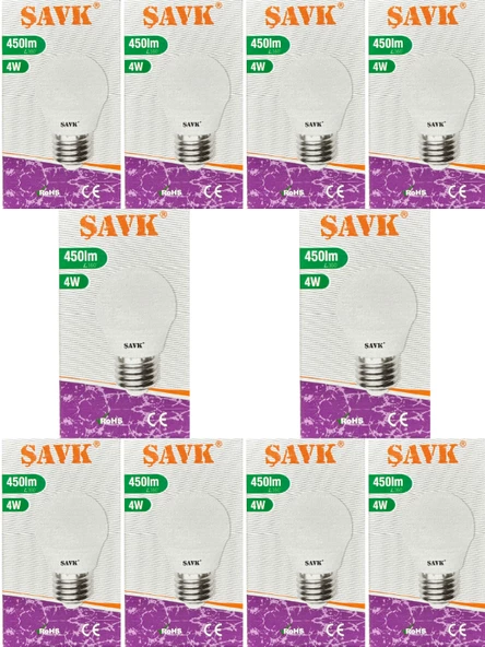 Şavk 4W (40W) 3000K (Sarı Işık) E27 Duylu Led Top Ampul (10 Adet)