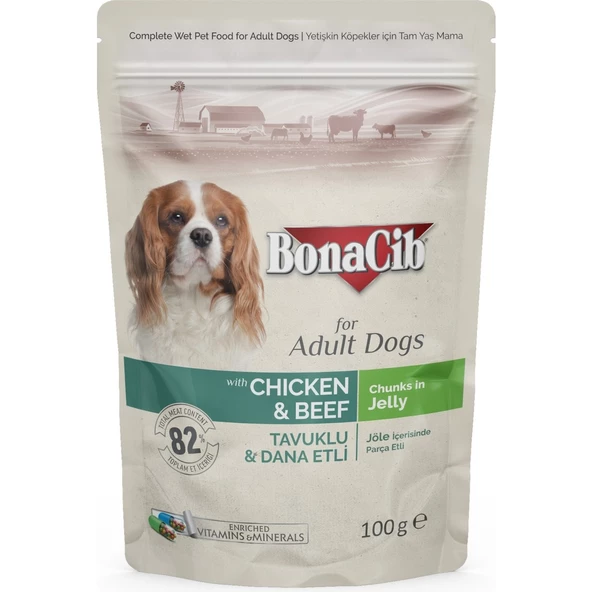 Bonacibo Jöleli Tavuklu-Dana Etli Pouch Yetişkin Köpek Yaş Maması 100 gr X12 Adet