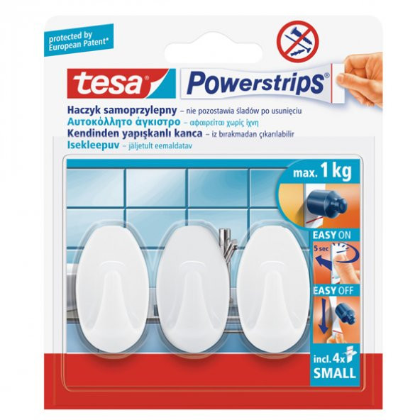 Tesa İz Bırakmadan Sökülebilir Askı Küçük Oval Beyaz, Powerstrıps® 3 Adtx0 - 3