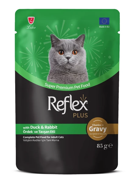 Reflex Plus Sos İçinde Et Parçacıklı Ördekli ve Tavşanlı Yetişkin Kedi Yaş Maması 85gr