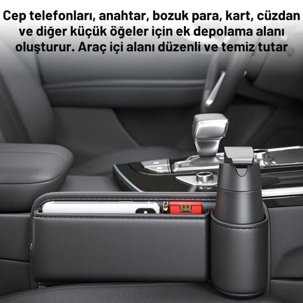 Coofbe Suni Deri Araç Koltuk Yanı Organizatör Araç Bardak Tutucu Araç Telefon Cüzdan Kutusu Bardaklık - 3