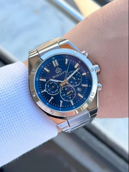 Bigotti Kasa Ve Kordon Çelik İç Fonksiyonları Aktif 5 Atm Su Geçirmez Erkek Kol Saati EBG.10511.3 - Resim 3