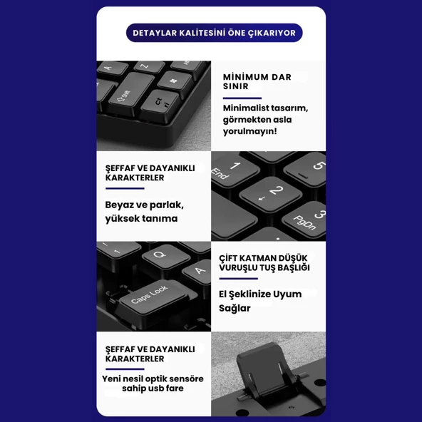 Polham USB Kablolu Sessiz Ofis Ev Tipi Klavye Mouse Seti, Bilek Destekli, Tak Çalıştır Klavye Mouse - 4