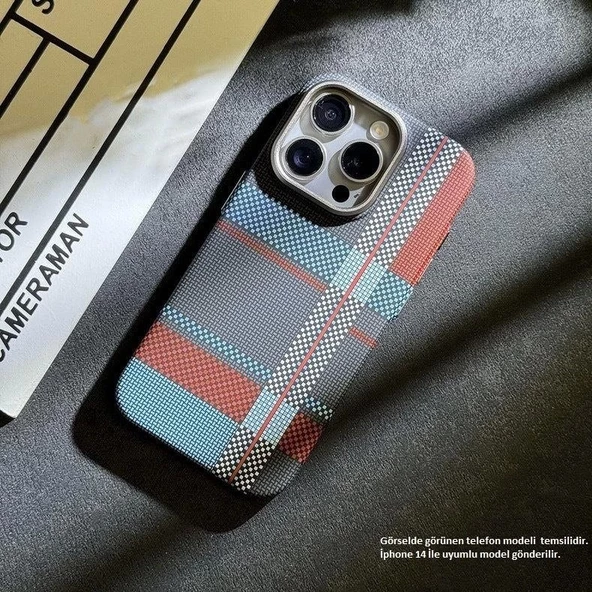 İphone 14 MagSafe Uyumlu Kılıf Carbon Desenli Premium Kapak - 5