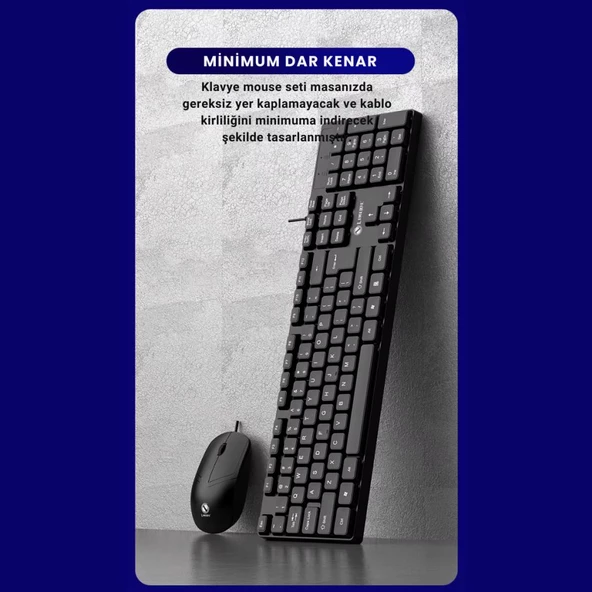 Polham USB Kablolu Sessiz Ofis Ev Tipi Klavye Mouse Seti, Bilek Destekli, Tak Çalıştır Klavye Mouse - 5