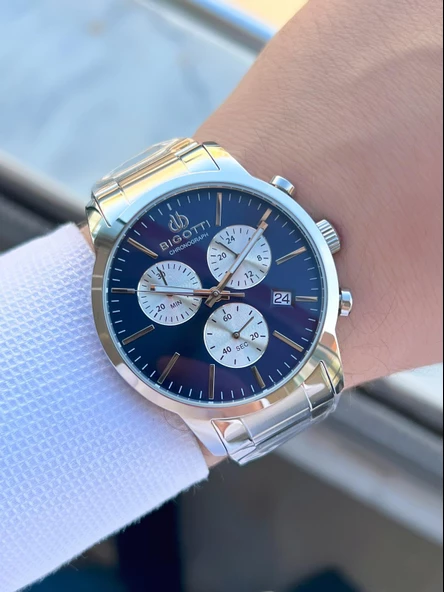 Bigotti Kasa Ve Kordon Çelik İç Fonksiyonları Aktif 5 Atm Su Geçirmez Erkek Kol Saati EBG.10576.3 - Resim 2