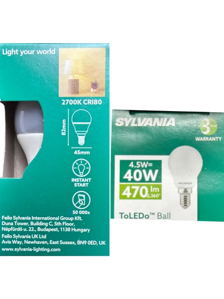 Sylvania 4.5W (40W) 2700K (Sarı Işık) E14 Duylu Led Top Ampul (10 Adet) - 4