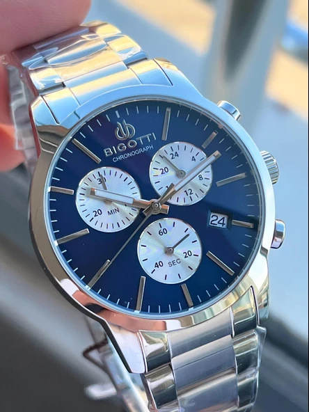 Bigotti Kasa Ve Kordon Çelik İç Fonksiyonları Aktif 5 Atm Su Geçirmez Erkek Kol Saati EBG.10576.3 - Resim 3