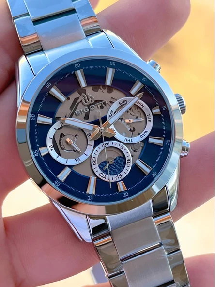 Bigotti Kasa Ve Kordon Çelik İç Fonksiyonları Aktif 5 Atm Su Geçirmez Erkek Kol Saati EBG.10561.3 - Resim 3