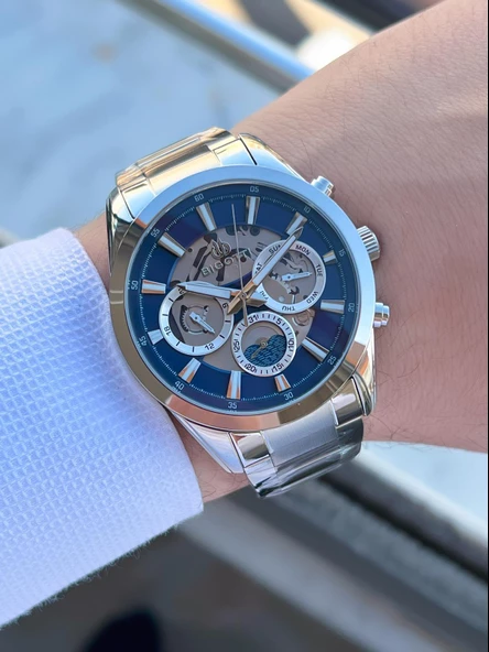 Bigotti Kasa Ve Kordon Çelik İç Fonksiyonları Aktif 5 Atm Su Geçirmez Erkek Kol Saati EBG.10561.3 - Resim 2