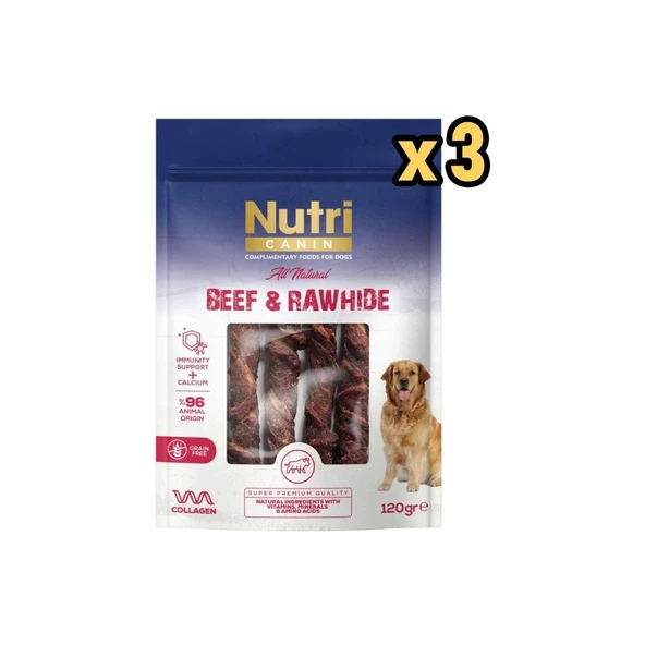 Nutri Canin Rawhide Sigir Eti Sarili Orta Büyük Irk Köpek Kemik Ödülü 120 gr x 3 Adet