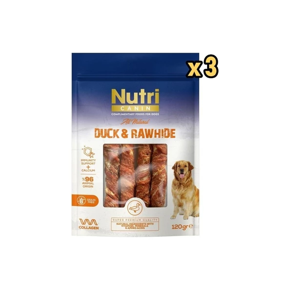 Nutri Canin Rawhide Ördek Eti Sarili Orta Büyük Irk Köpek Kemik Ödülü 120 gr x 3 Adet