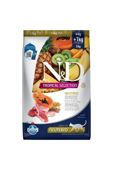 N&D Kısır Kedi Maması Tropical Selection Kuzu Etli 4+1 Kg