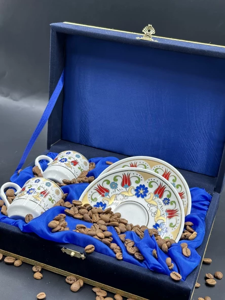 Kadife Kutulu Özel Lale Motifli İkili Fincan Takımı - 3