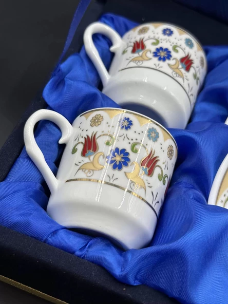 Kadife Kutulu Özel Lale Motifli İkili Fincan Takımı - 6