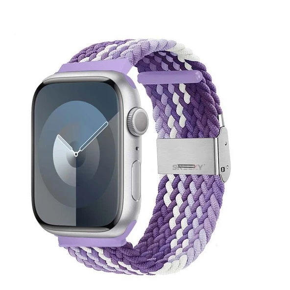 Sneezy Apple Watch 42-44-45-49mm İle Uyumlu Metal Klips Solo Fiberlink Örgü Kordon  Lila Beyaz