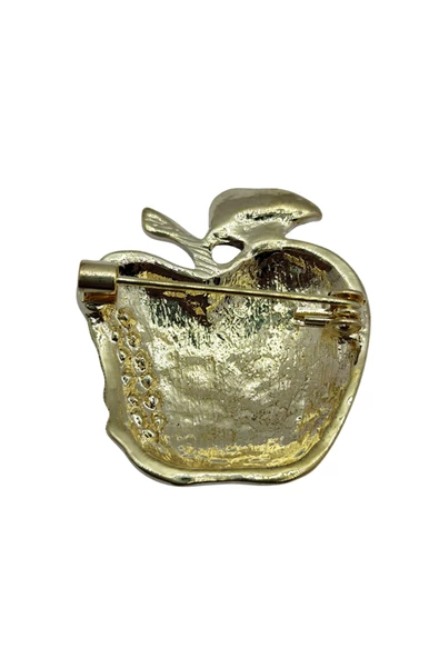 Kristal Taşlı Isırılmış Elma Broş - Resim 4