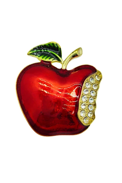 Kristal Taşlı Isırılmış Elma Broş - Resim 3