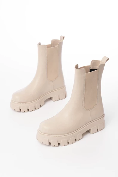 Bej Yüksek Tabanlı Lastikli Günlük Kadın Bot - kopya - 5