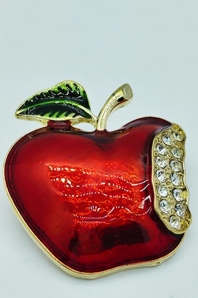 Kristal Taşlı Isırılmış Elma Broş - Resim 2