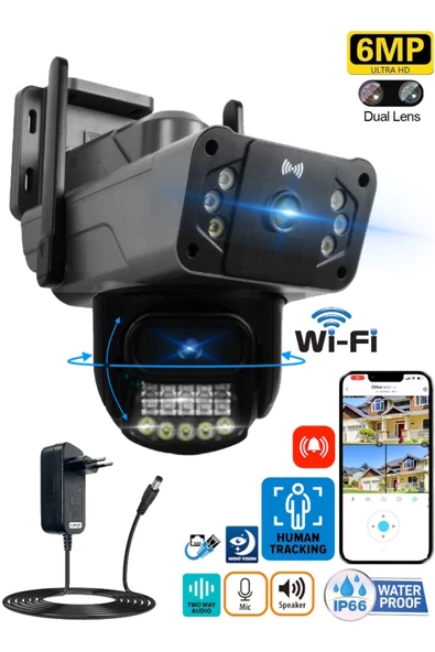 APEX WİFİ 6MP DUAL LENS ( SABİT HAREKETLİ ) GECE GÖRÜŞ INSAN TAKİBİ SESLİ TÜRKÇE APP KAMERA