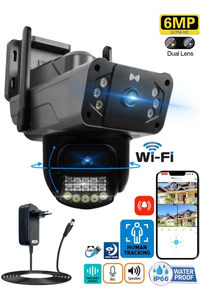 ApeX WiFi 6MP Dual Lens ( Sabit + Hareketli ) Gece Görüş İnsan Takibi Sesli OKAM Pro Türkçe APP Kamera + Adaptör 3042