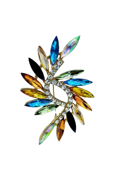 Gösterişli Kristal Yaprak Broş - Resim 3
