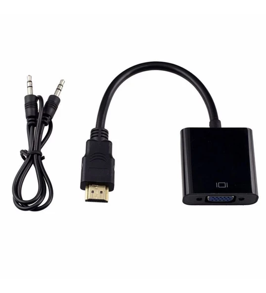 Hdmi to Vga Kablo Monitör Tv Çevirici Dönüştürücü Kablo + Ses Kablo Destekli - 2