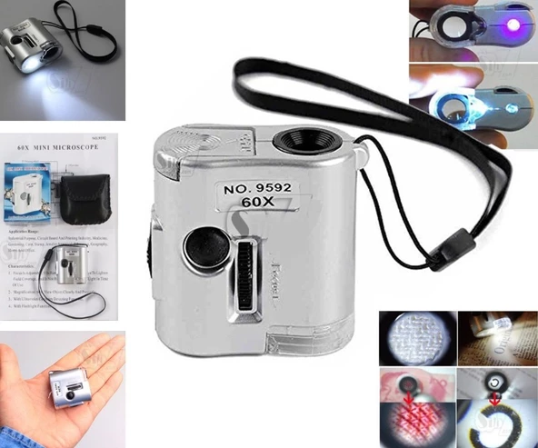 60x Portatif Deri Kılıflı Işıklı Mikroskop Led Uv Işık Kuyumcu Mini Cep Büyüteç - 7