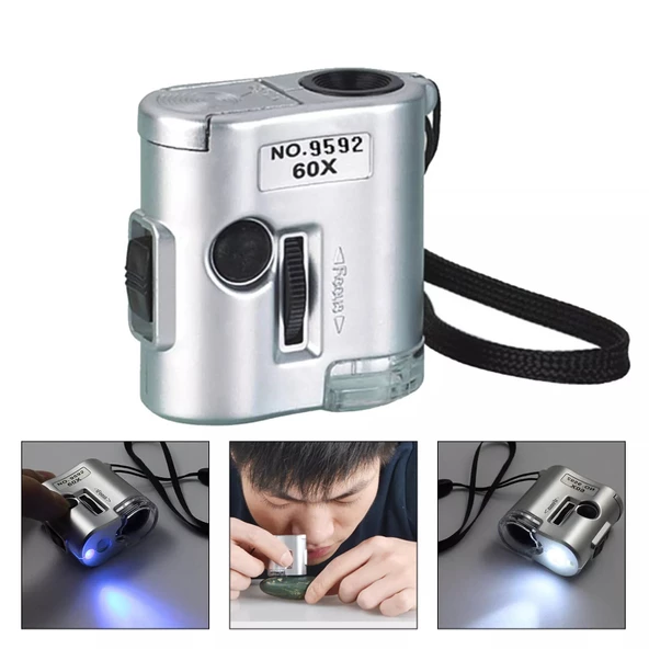 60x Portatif Deri Kılıflı Işıklı Mikroskop Led Uv Işık Kuyumcu Mini Cep Büyüteç - 8