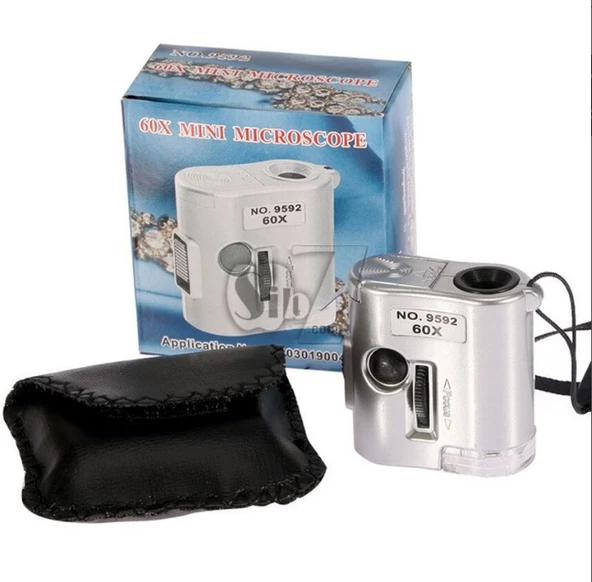 60x Portatif Deri Kılıflı Işıklı Mikroskop Led Uv Işık Kuyumcu Mini Cep Büyüteç - 4