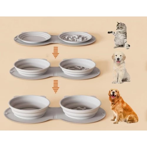 Mikopet Katlanabilir İkili Mama ve Su Kabı - 3