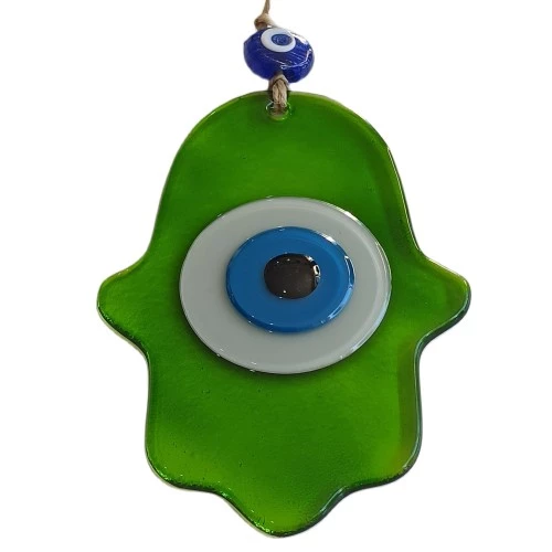 Nazar Boncuklu Yağ Yeşili Renginde Fatma Ana Bereket Eli Cam Duvar Süsü - 3