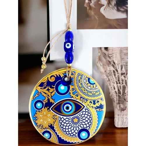 Çini Gold Desen Nazar Boncuklu Gözlü Duvar Süsü - 4