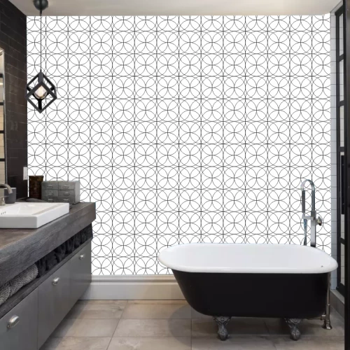 DecoHandy  Pvc Yer Karosu 30x30cm 4'lü Paket - Siyah Daire Geometrik Desen  0,36m2 - 2