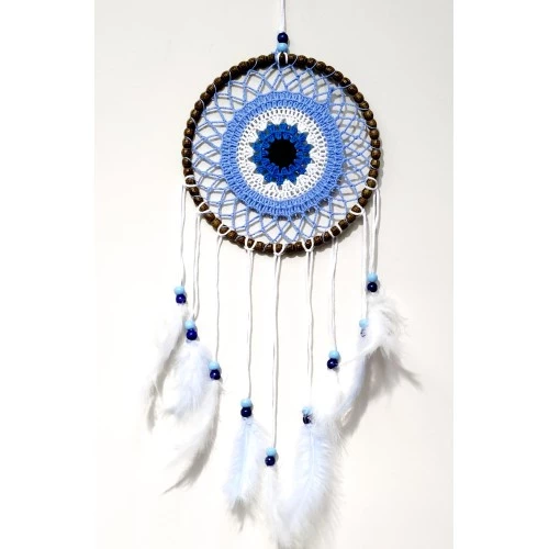 Nazar Boncuğu Motifli El Yapımı Buz Mavisi Renginde Düş Kapanı Duvar Süsü - 2