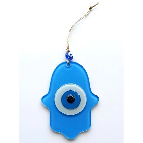 Nazar Boncuklu Bebek Mavisi Renginde Fatma Ana Bereket Eli Cam Duvar Süsü - 2