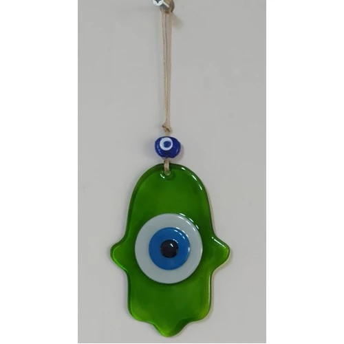 Nazar Boncuklu Yağ Yeşili Renginde Fatma Ana Bereket Eli Cam Duvar Süsü - 2