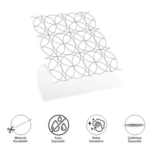 DecoHandy  Pvc Yer Karosu 30x30cm 4'lü Paket - Siyah Daire Geometrik Desen  0,36m2 - 3