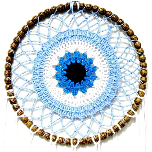 Nazar Boncuğu Motifli El Yapımı Buz Mavisi Renginde Düş Kapanı Duvar Süsü - 3