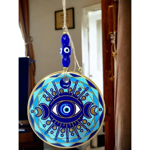 Tek Gözlü Piramit Desenli Nazar Boncuklu Duvar Süsü Cam Duvar Dekoru - 4