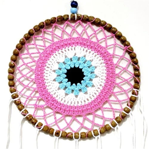 Nazar Boncuğu Motifli Düş Kapanı El Yapımı Pembe Duvar Süsü - 2