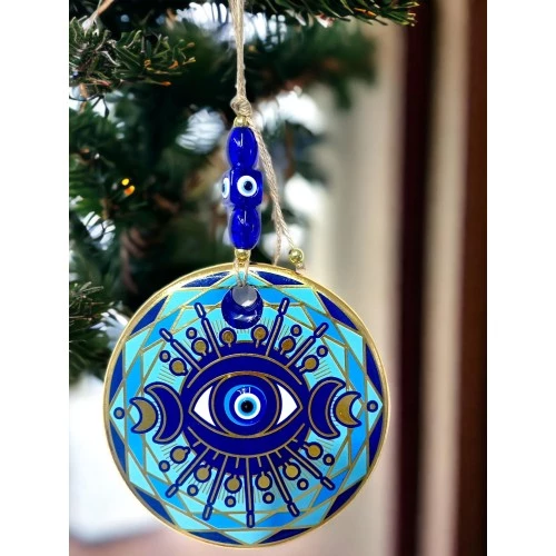 Tek Gözlü Piramit Desenli Nazar Boncuklu Duvar Süsü Cam Duvar Dekoru - 3